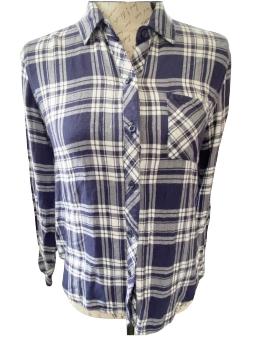 Rails Women’s XS Plaid Flannel Shirt Blue Cream Button Front Long Sleeve